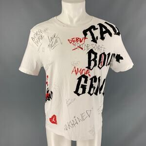 FAITH CONNEXION Size S White Black & Red Print Cotton Crew-Neck T-shirt